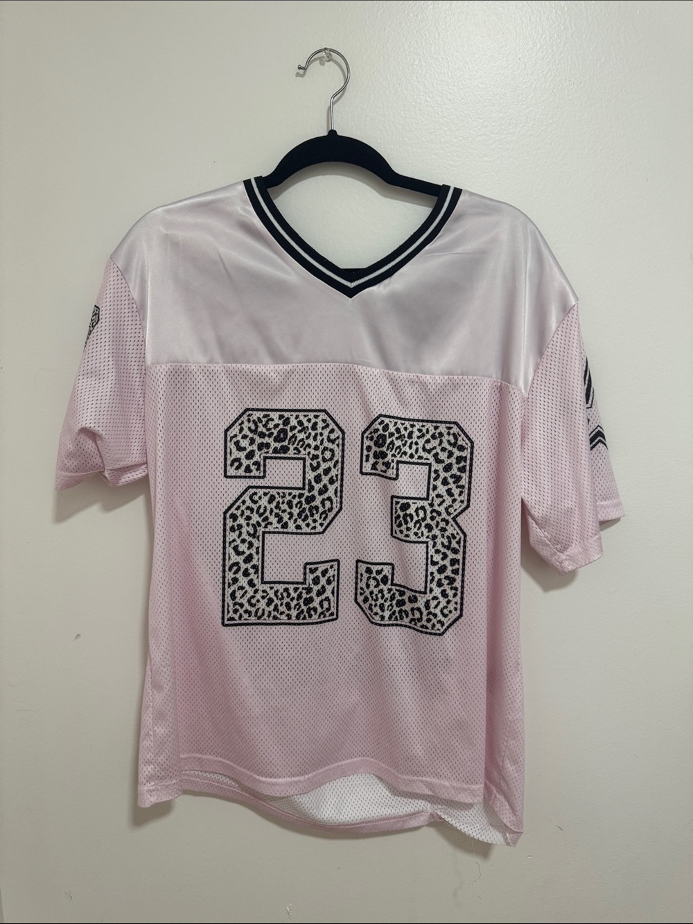 SHEIN Pink Mesh Sports Jersey with Leopard 23 Detail
